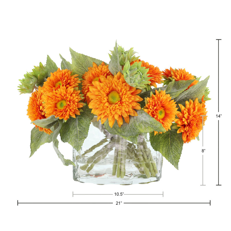 Sunflower Fall Arrangement in a Glass Ripple Vase