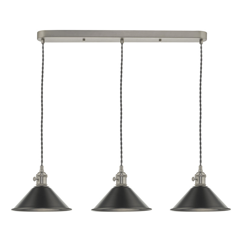 Hadano 3LT SUSPENSION WITH METAL SHDS, Antique Chrome/Antique Pewter, 228cm H x 58cm W x 58cm D