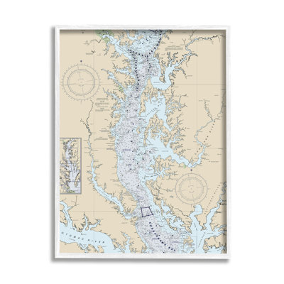 " Potomac River Chesapeake Bay Coastal Map Beige Blue " Graphic Art Print
