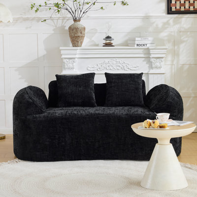 Curved Loveseat With 2 Throw Pillows