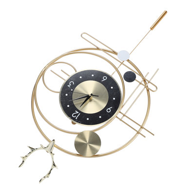 Wall Clock for Living Room Decor Metal Deer Horn Swinging Gold Pendulum Geometric Office Bedroom