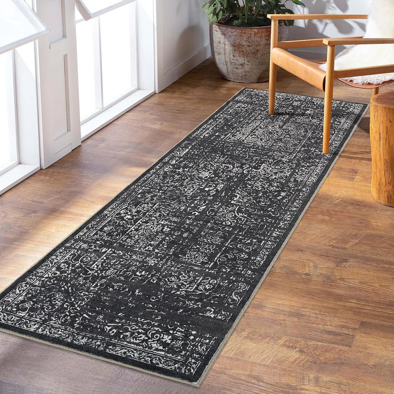 Hallway Runner Rug 2x6 - Black Kitchen Rugs Non Slip Washable Soft Touch Carpet Runner Rug Stylish Rug Runner Home Kitchen