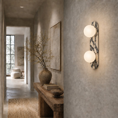 Modern Natural Stone Flush Mount Wall Sconce, 17.7" Oval with 2 LED Bulbs Included