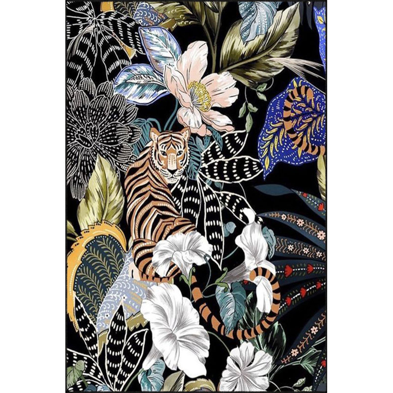 Tapis décoratif moderne noir à motif floral léopard, Sous-tapis rectangulaire 2 pi 6 po x 6 pi 7 po inc