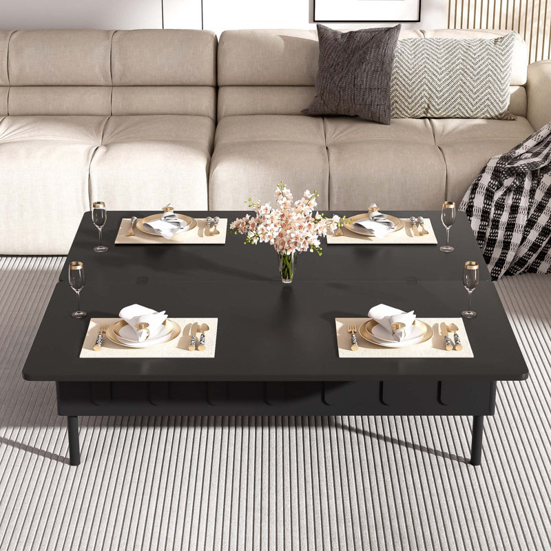 Table basse à plateau relevable avec 2 tiroirs, Noir