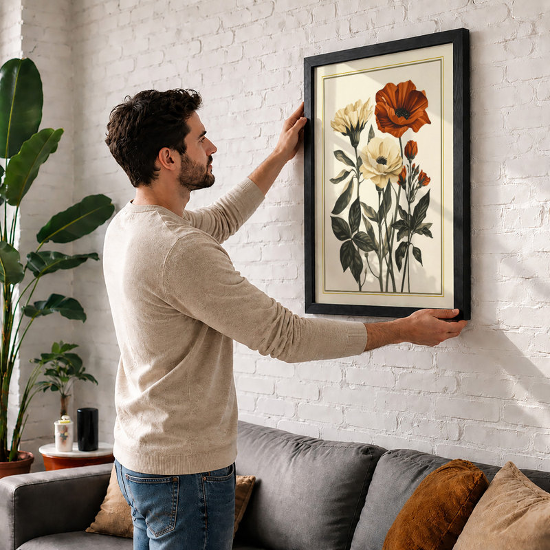 Carnation Study Botanical - Framed Print, A2 - 59.4 x 42.0 cm, White