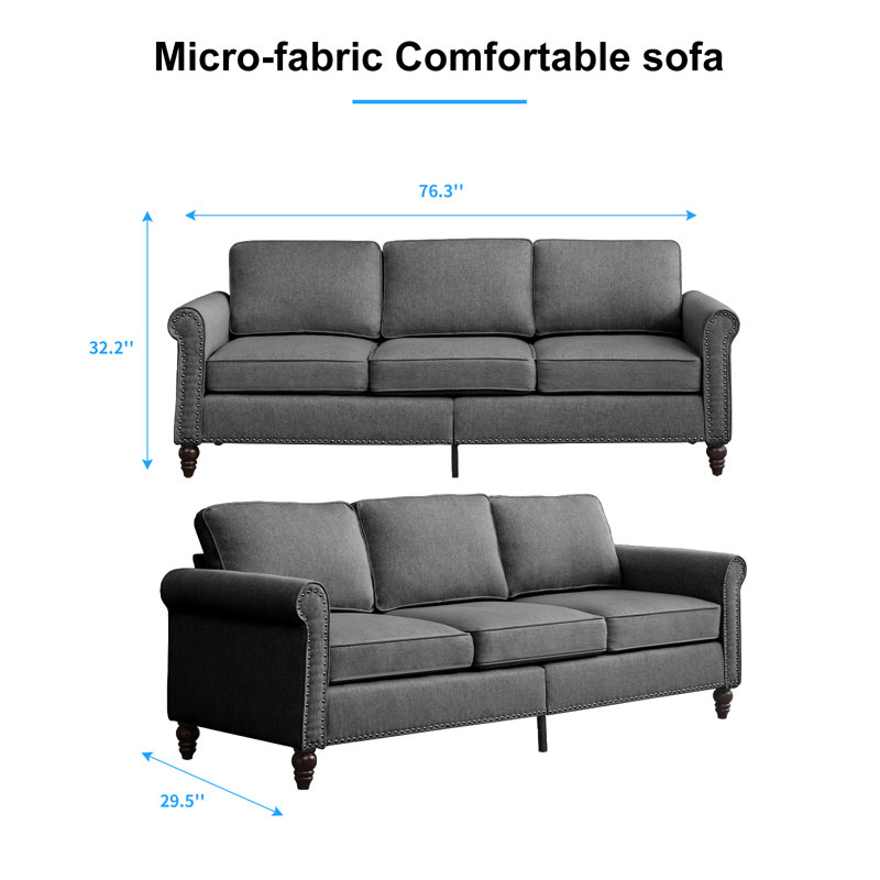 Charlton Home Modern 76" Upholstered Sofa with Solid Wood Frame & High-Density Foam - Easy Assembly, Skin-Friendly Fabric, Mid-Century Design for Living Room