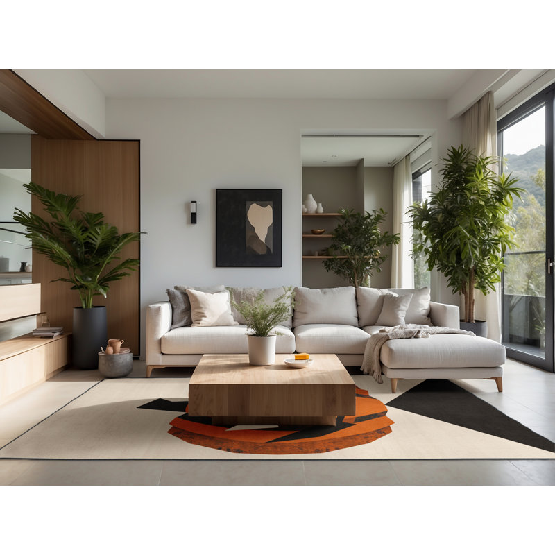 Tapis beige doux et moelleux à motif abstrait moderne et contemporain Favela, 4 x 6