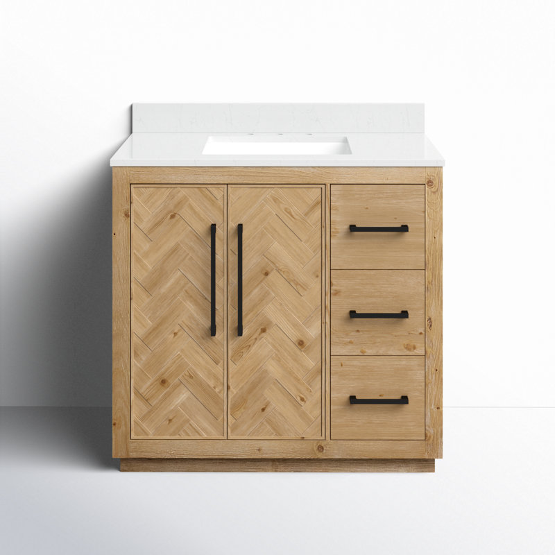 Jareth 48'' Natural Wood Single Bathroom Vanity with White Stone Top