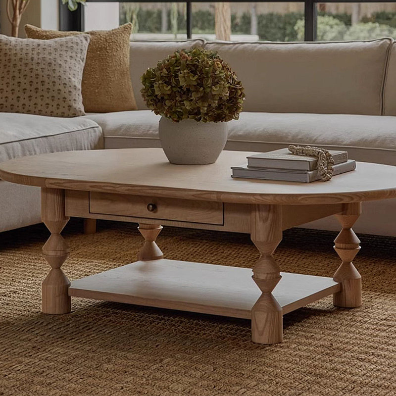 French simple retro solid wood coffee table, Burlywood