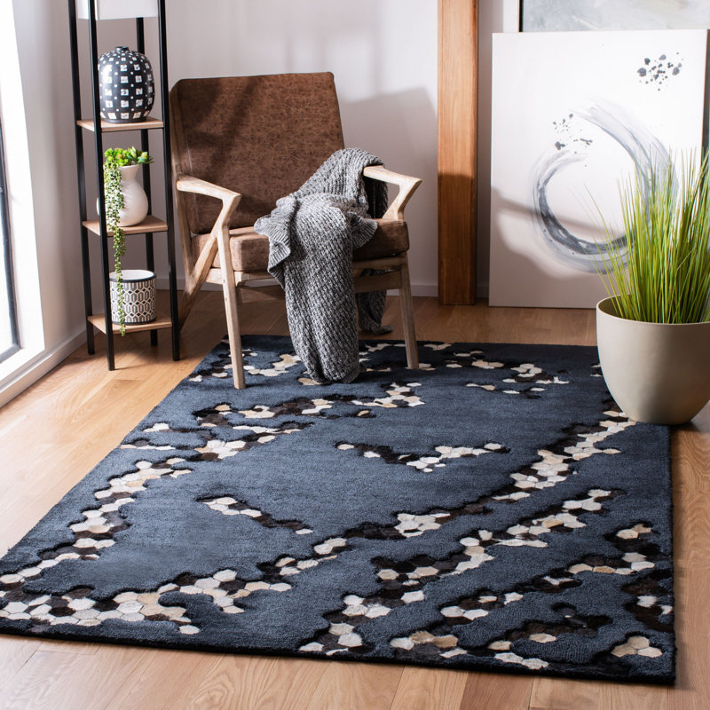 Tapis noir en viscose / cuir / coton touffeté à la main Jarrell, Rectangle 6 pi x 9 pi