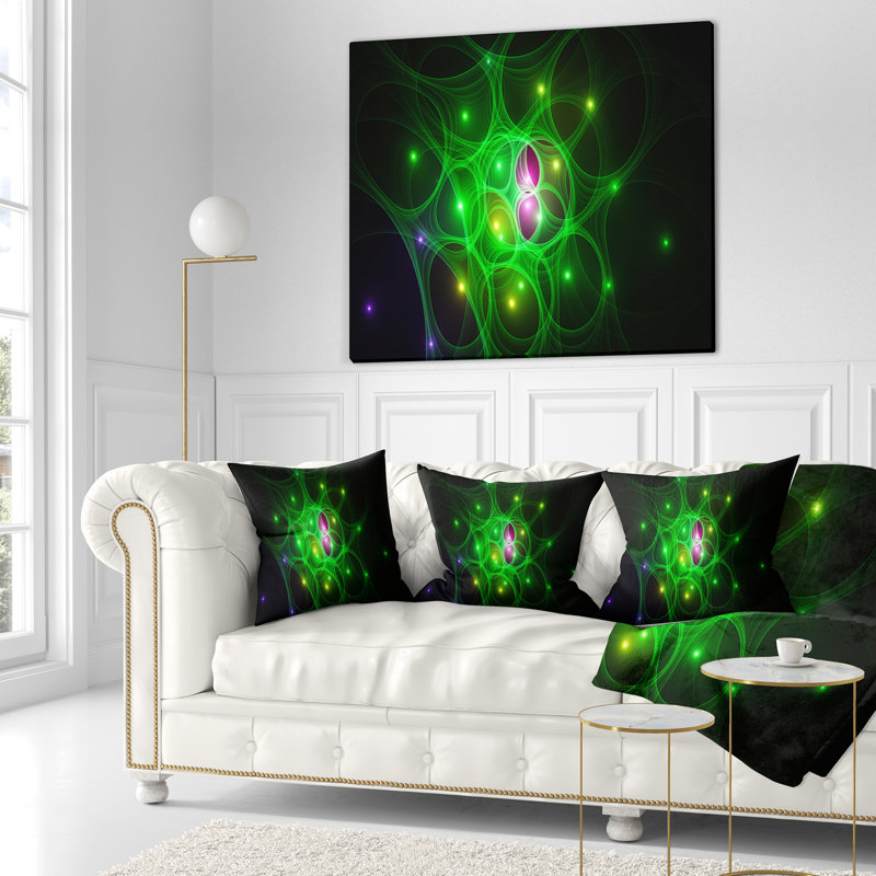 Fractal Space Circles - Coussin imprimé abstrait, 16 po x 16 po, Coussin décoratif, Vert