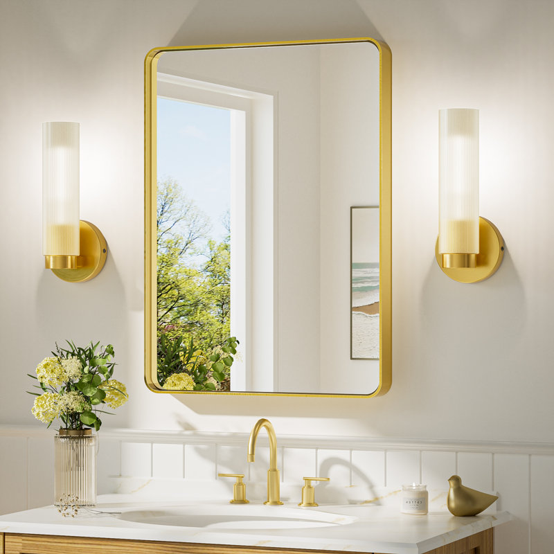  Applique murale 1 lumière en fer doré à bras pour salle de bain avec verre givré, Doré
