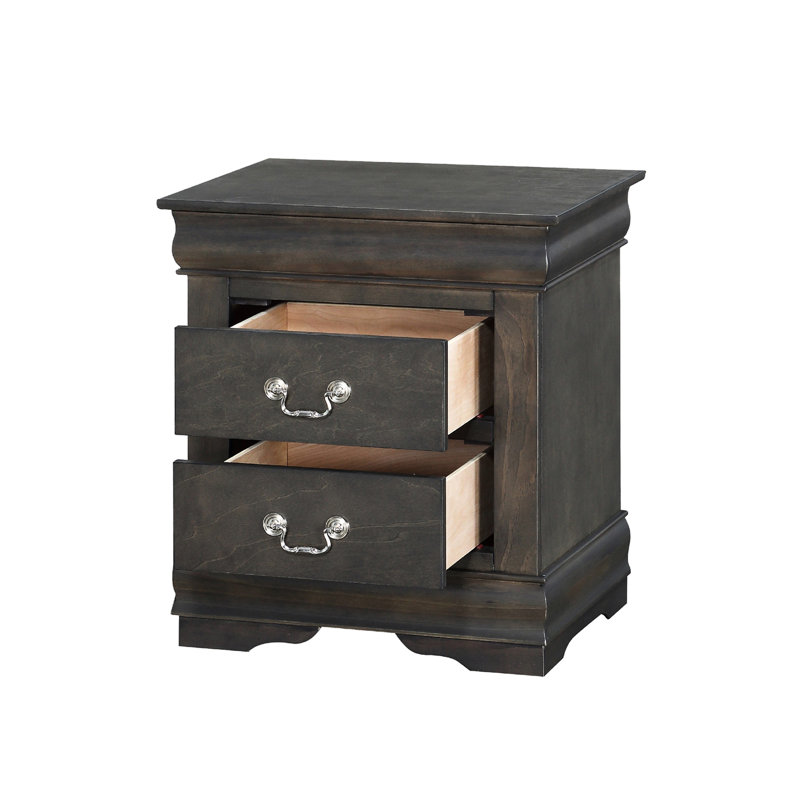 2 tables de chevet gris foncé - Qualité pin massif avec poignées en métal pour la chambre à coucher 2 tiroirs, meubles