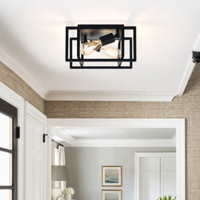 Keion 2 - Light 12" Flush Mount Industrial Ceiling Light with Square Open Frames for 2 Bulbs