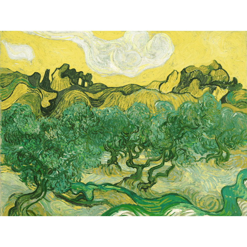 Décalcomanie murale amovible oliviers de van gogh, H 14 po x l 18 po, Jaune / vert
