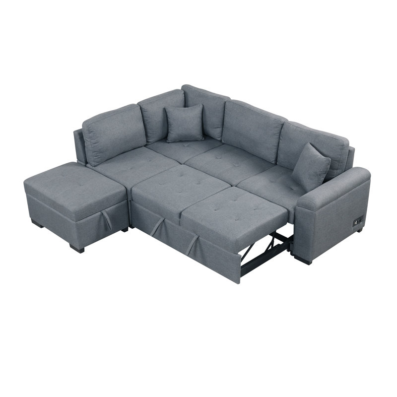 Canapé-lit modulaire avec repose-pieds et chargement USB Philip, Gris foncé