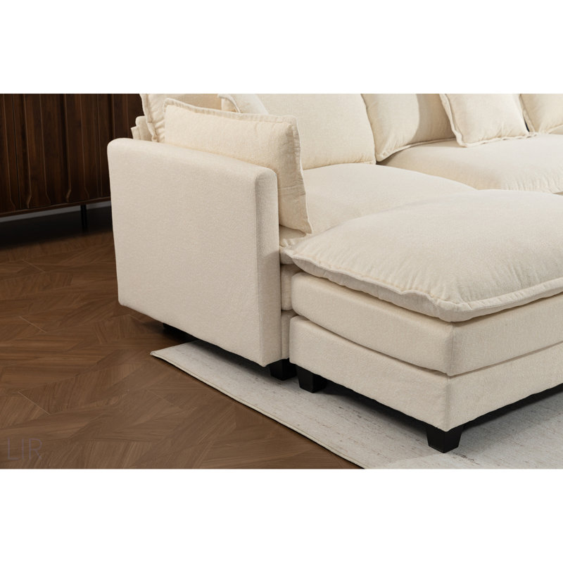 Canapé modulaire moderne à 4 places avec 2 repose-pieds, conception symétrique, méridienne et coussins de taille pour le confort du salon