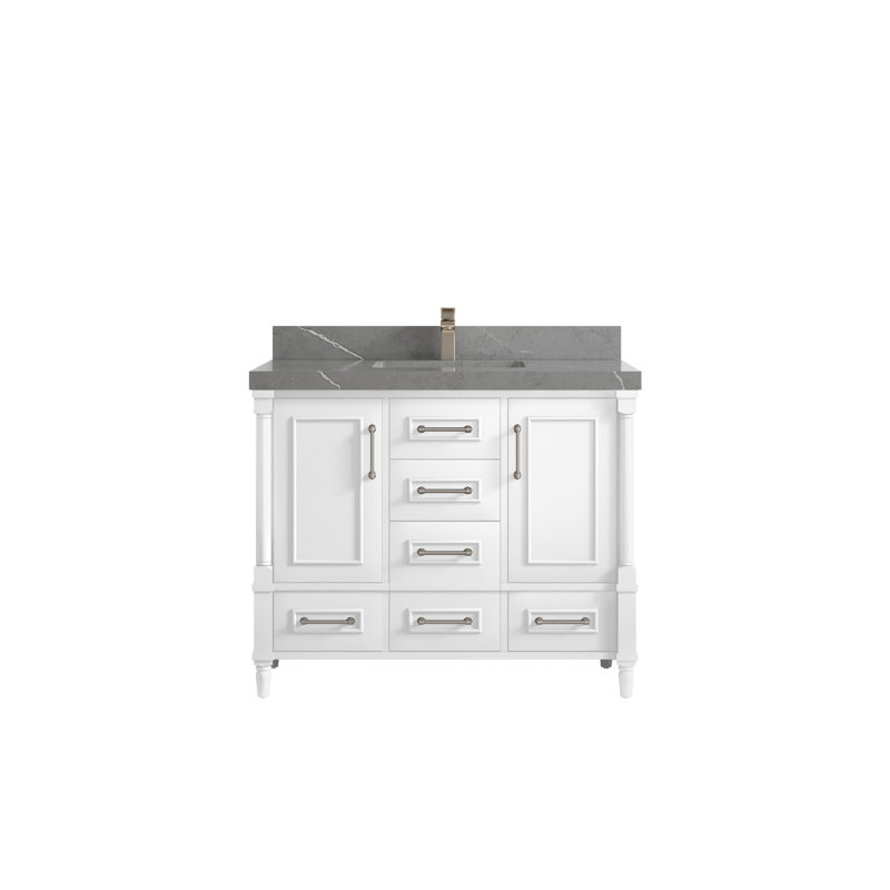 42 po X P 22 po D Meuble-lavabo de salle de bain simple en blanc avec 2 comptoirs gris Piatra