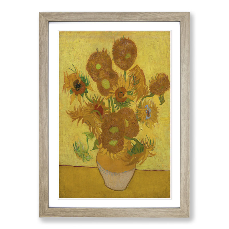 Fifteen Sunflowers by Vincent Van Gogh - Picture Frame Painting, 48cm H x 36cm W x 2cm D, Oak Framed