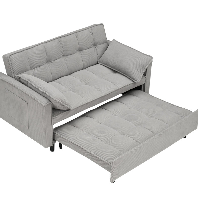 Canapé-lit modulaire en velours côtelé de 54 po avec causeuse, Gris