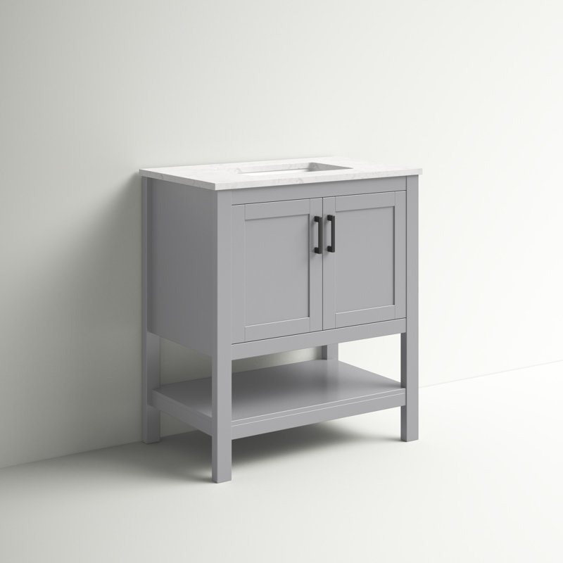 Scottsbluff 30'' Single Bathroom Vanity with Engineered Marble Top, Gray