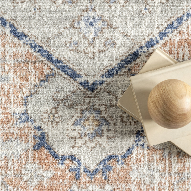 Mattawa Oriental Power Loom Performance Peach/Blue Rug, Runner 2'6" x 12'