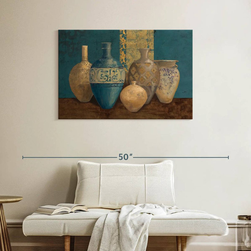 Senne Aegean Vessels On Turquoise, H 26 po x l 39 po