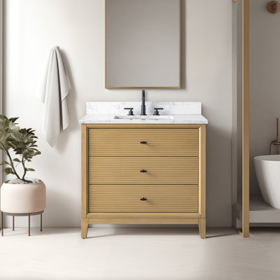 Meuble-lavabo autoportant à simple cuve 36 po avec plateau en marbre Caldwell