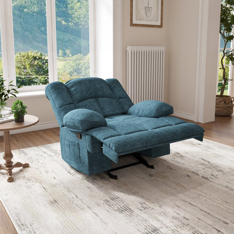 Fauteuil inclinable rembourré de 40,1 po de largeur Catherne, Chenille verte performance