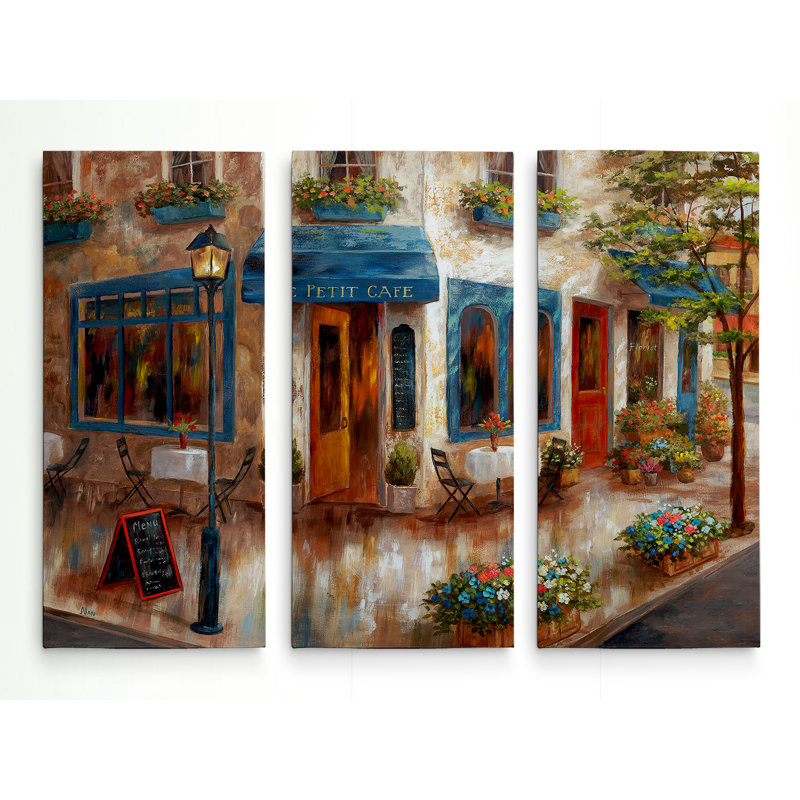 « le petite café », reproduction de peinture à l’acrylique à multiples images sur toile tendue de galerie, H 40 po x l 60 po