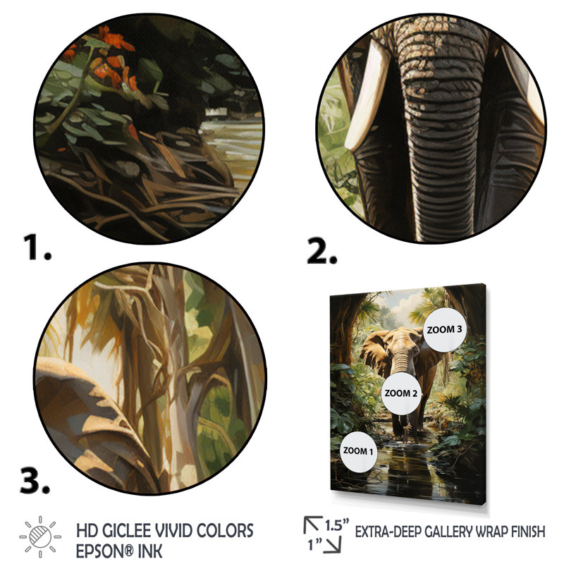 «Tidbury Elephant Jungle Sanctuary I», reproduction d'art sur toile, H 20 po x l 12 po x P 1 po, Cadre flottant blanc