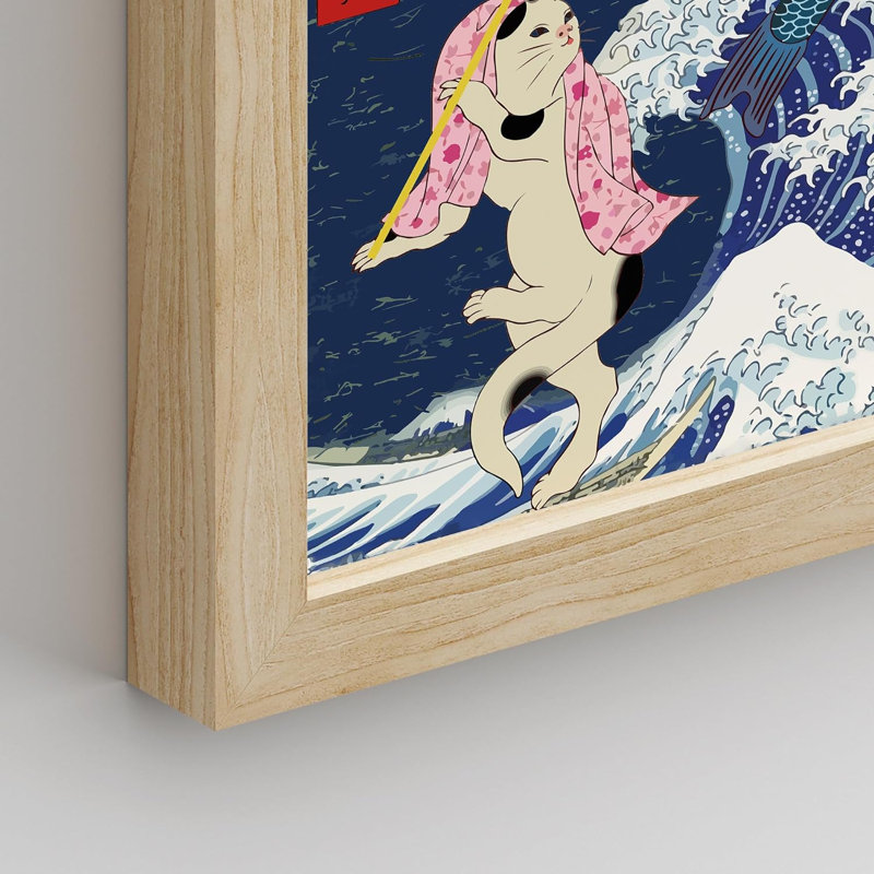 Grande vague japonaise, paysage naturel, chat et grue Ukiyo-e, mont Fuji, 8 pièces, H 14 po x l 11 po x P 1 po, Naturel