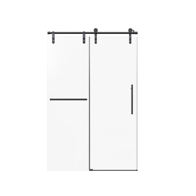 Portes de douche coulissantes simples sans cadre en verre trempé de 8 mm avec porte-serviettes et poignée auxiliaire, sans fermeture en douceur