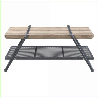 Chêne & amp; Table basse industrielle Sandy Gray avec tablette en filet métallique