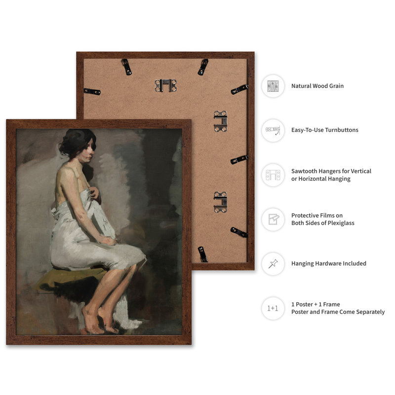 Étude d'une femme assise, Poster, 18"H x 24"W, Brown Framed