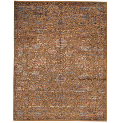 Wool Oriental Area Rug in Camel/Gray
