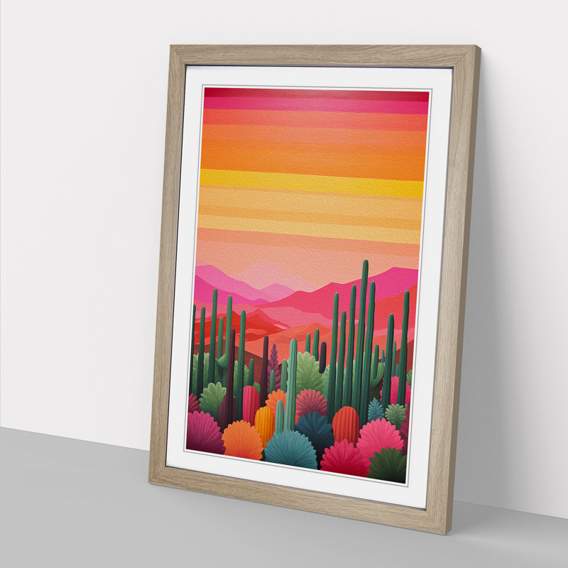 Cactus Colour Field No.3 - Single Picture Frame Print on Wood, Oak Framed, 34cm H x 25cm W x 2cm D