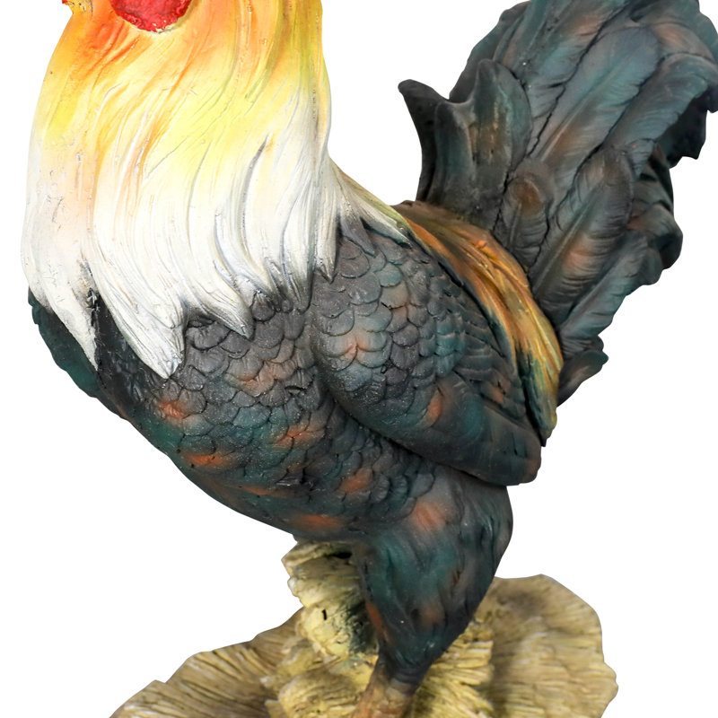22.4" Multicolor Concrete Rooster Garden Statue