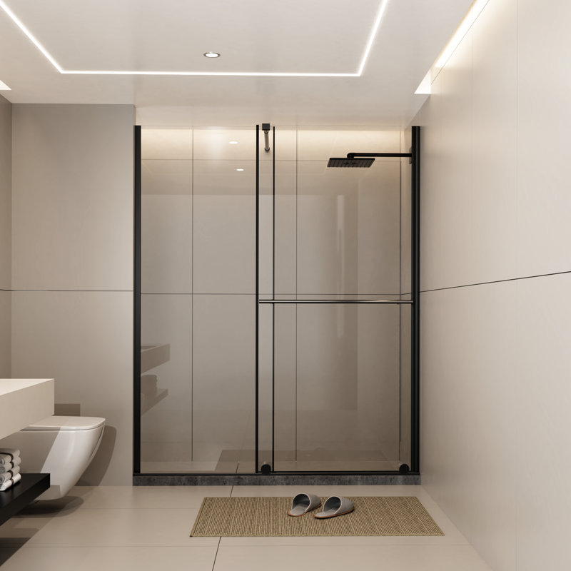 Glass Shower Door 30 - 60 In.W X 72 In.H, 1/4" Thick Tempered Glass, Stainless Steel Handle, Black Supporting Bar, Walk-In Screen, Fashionable And , Leak- Installation Screen Sliding Door, Stable