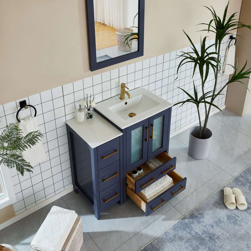 Ensemble de meuble-lavabo simple 36 "avec miroir , Bleu