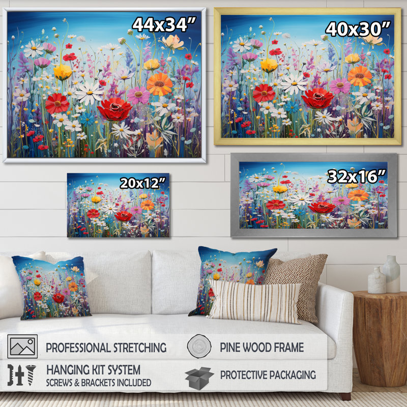 «Wildflowers Burst Of Blossoms», reproduction sur toile, H 34 po x l 44 po x P 1,5 po, Cadre flottant doré