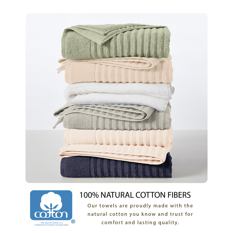 100% Zero-Twist Cotton Ribbed Bath Towels , Bath Towels - 4 Pack, Mid Gray