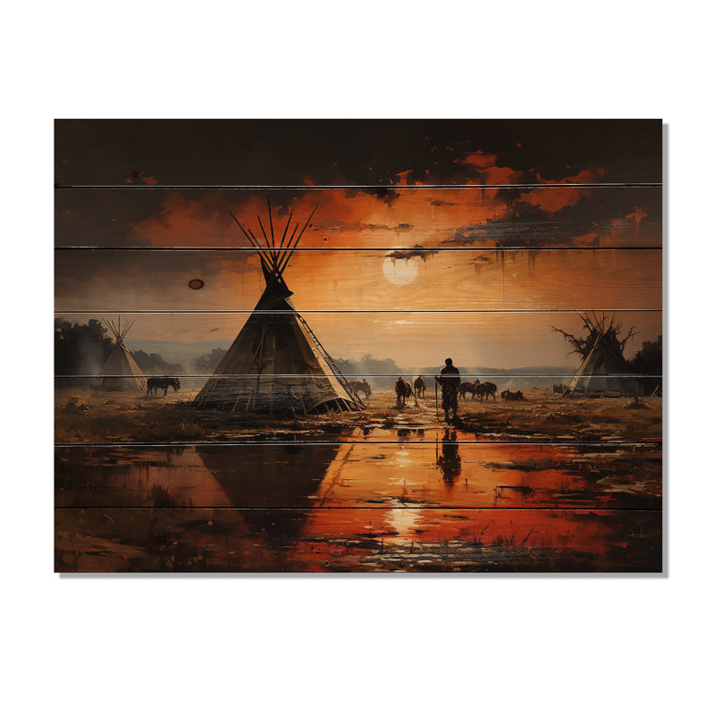 Tipi orange orange embrassant la tradition II sur impression sur bois, H 10 po x l 20 po x P 0,78 po