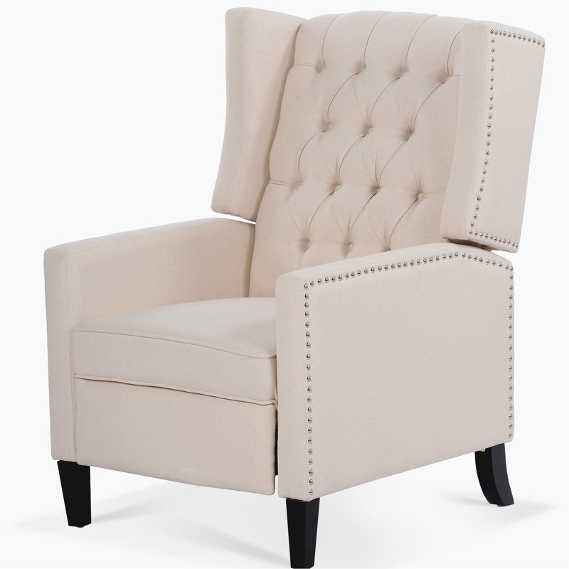 Margheoala Modern Manual Wing Chair Recliner Wide Wing Chair, High Deep Pull Chair, Sitting Chair, Beige Fabric Duplicate 1
