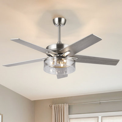 52" Modern Nickel Caged Ceiling Fan With Light Kit And Remote Control, Double-Sided Blades, 6 Speeds Reversible DC Motor, 6"/10" Downrods, Timer