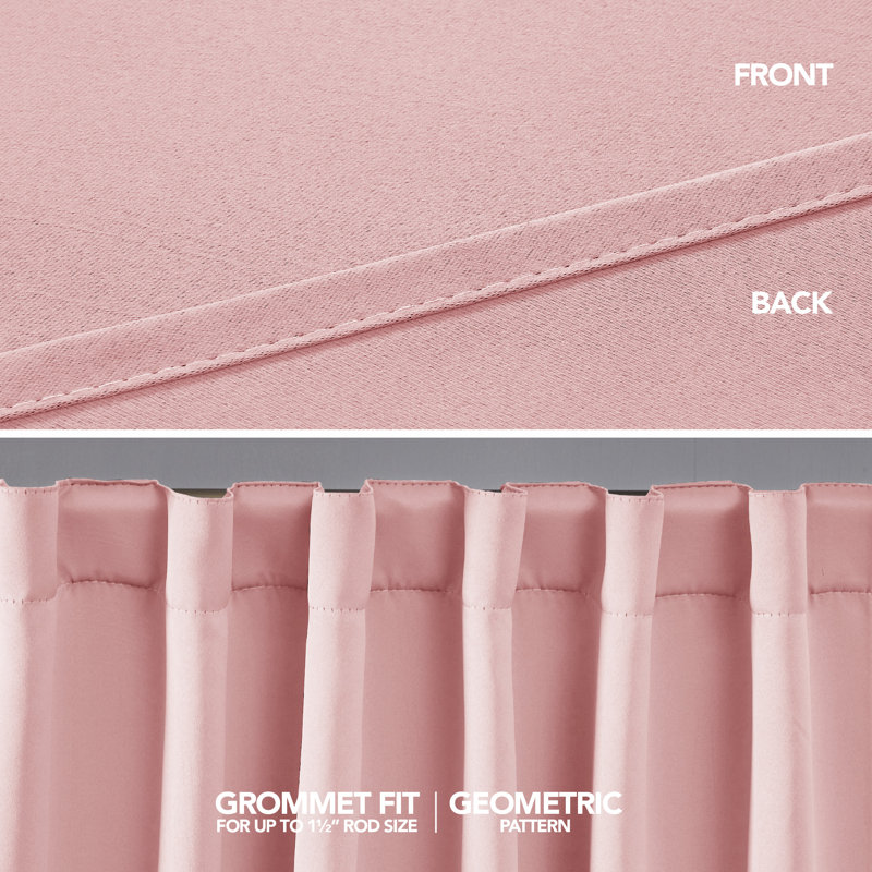 Taburao Back Tab Room Darkening Curtain Pair, 42" W x 72" L, Coral Pink