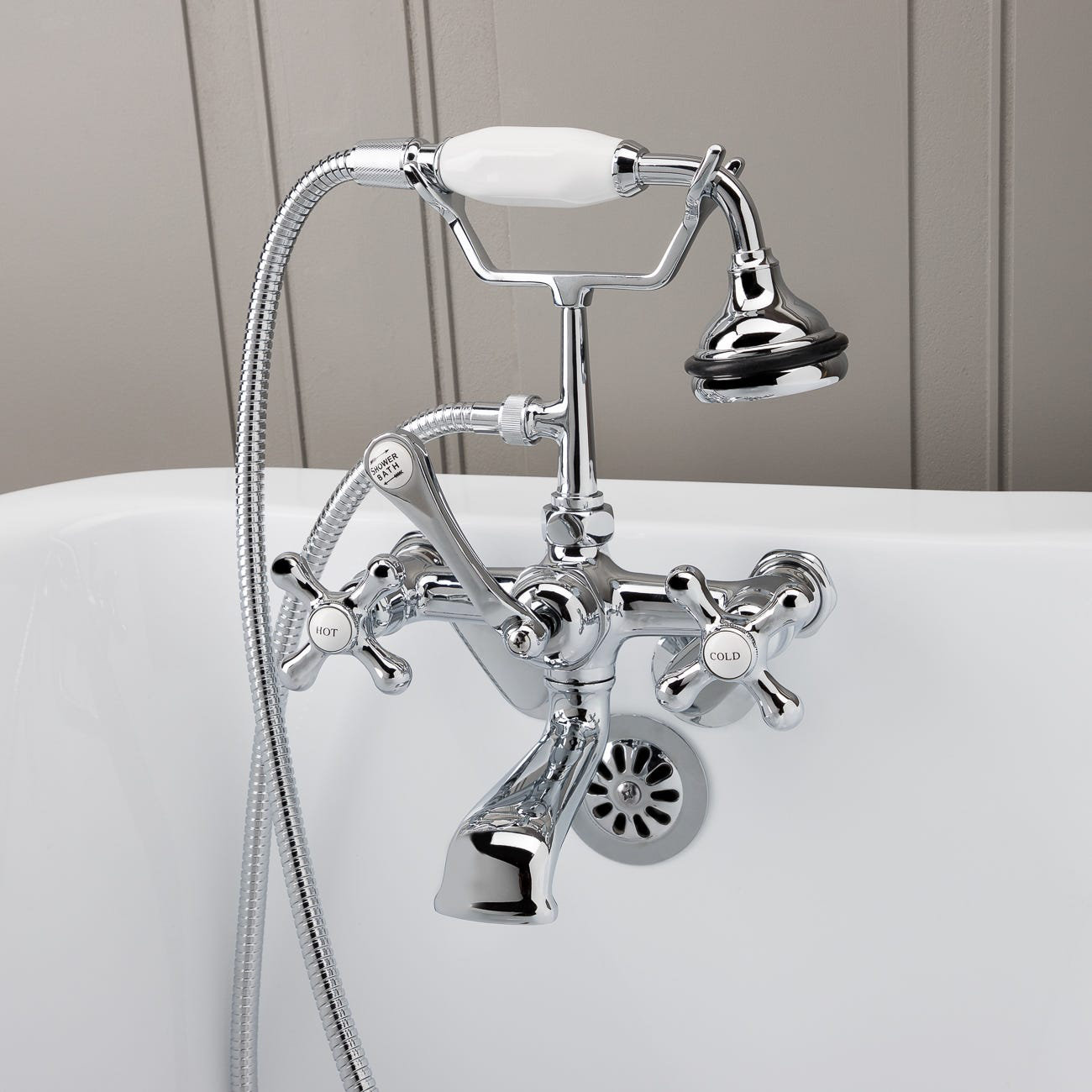 Chevington 3 Handle Wall Mounted Clawfoot Tub Faucet with Diverter and ...