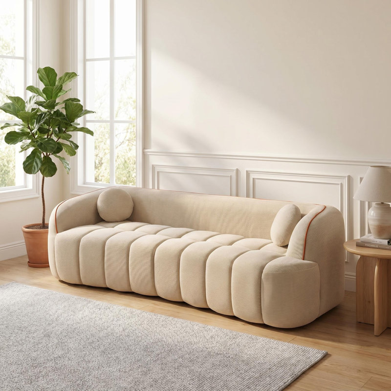 Canapé moderne 99,2 po compressé, canapé 3 places en velours côtelé Cloud Couch, aucun assemblage requis, canapé capitonné avec 2 coussins Bubble Channel