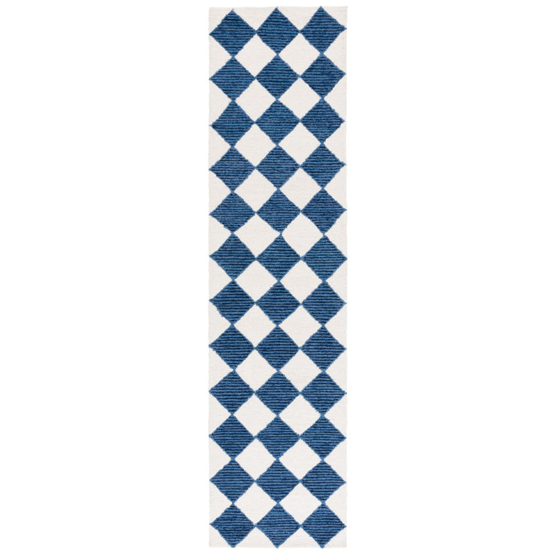 Ebony Hand Tufted Wool Pile Checkered Rug, Runner 2'3" x 9'